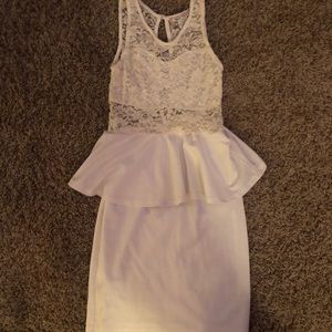 White and cream lace peplum fitting dress